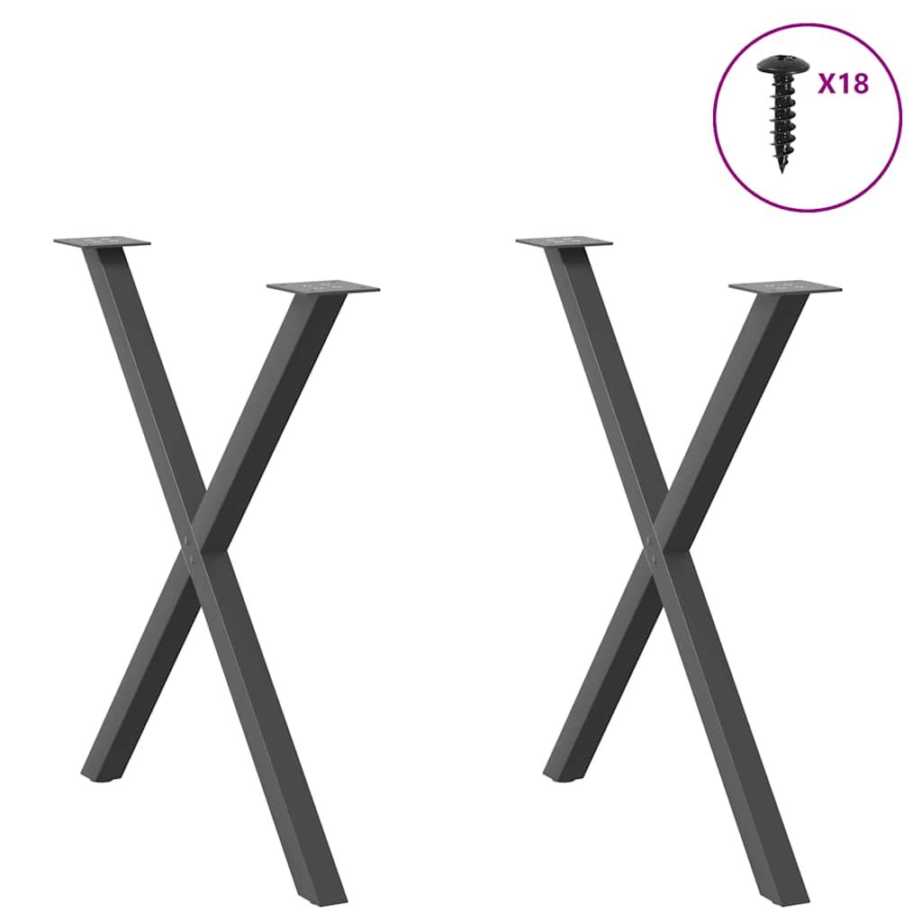 X-Shaped Anthracite Steel Dining Table Legs, Adjustable, 2 pcs