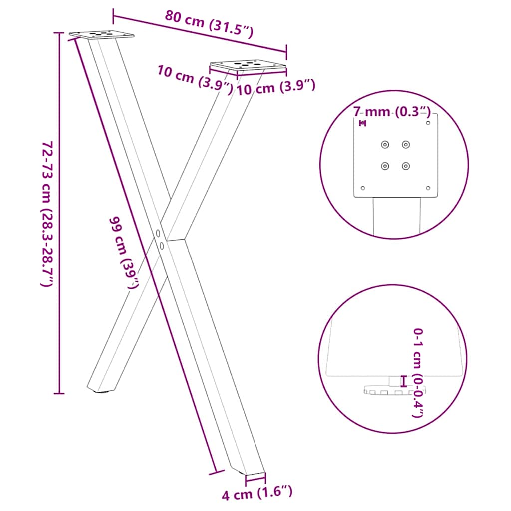 X-Shaped Anthracite Steel Dining Table Legs, Adjustable, 2 pcs
