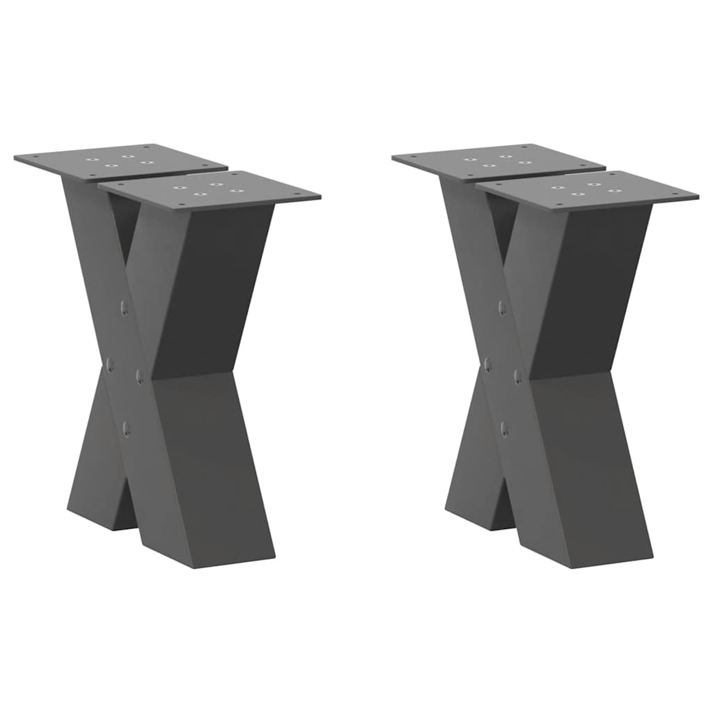 Anthracite Steel X-Shaped Coffee Table Legs, 2pcs, Adjustable 40cm