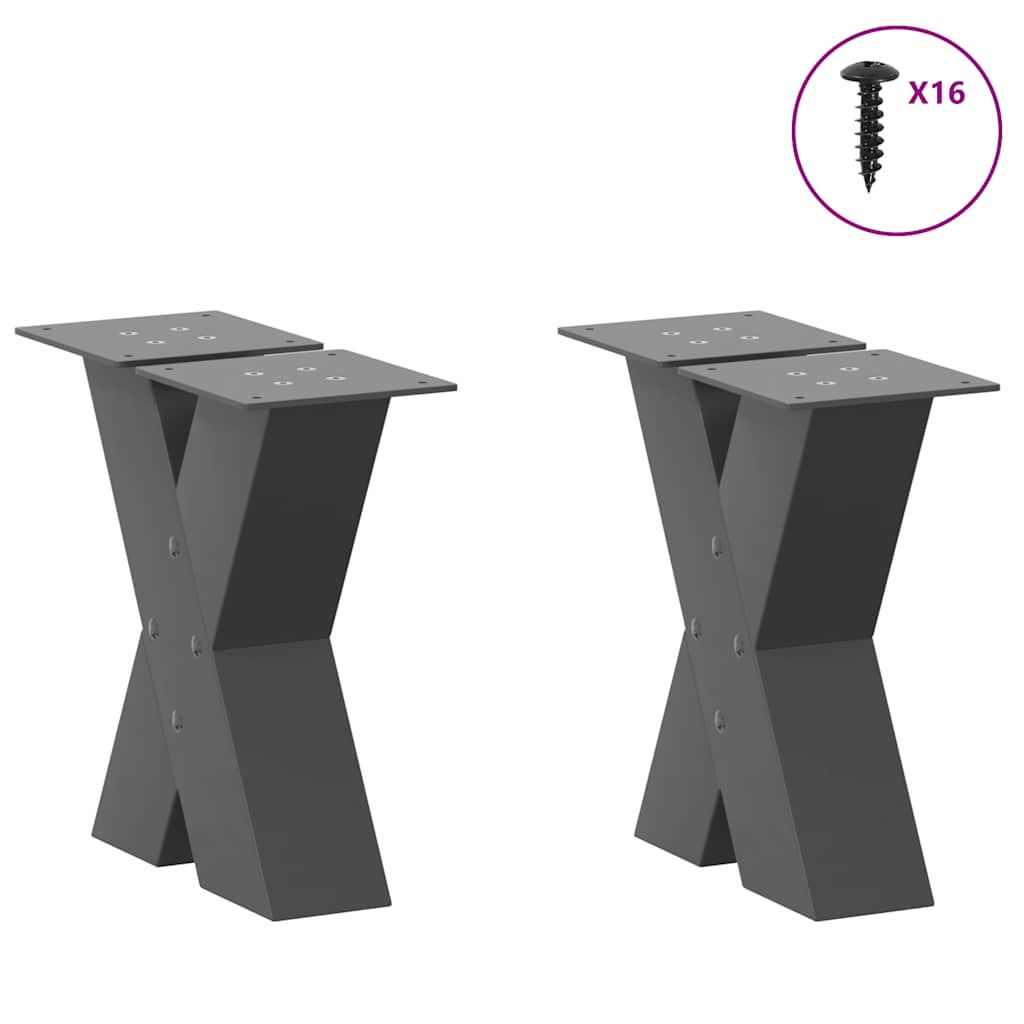 Anthracite Steel X-Shaped Coffee Table Legs, 2pcs, Adjustable 40cm
