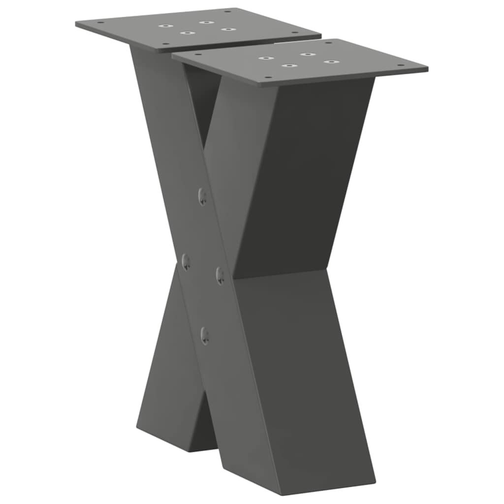 Anthracite Steel X-Shaped Coffee Table Legs, 2pcs, Adjustable 40cm