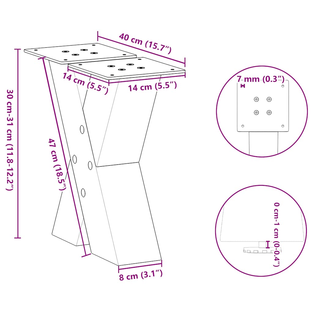 X-Shaped Natural Steel Coffee Table Legs, 2 Pcs, 40x30-31 cm