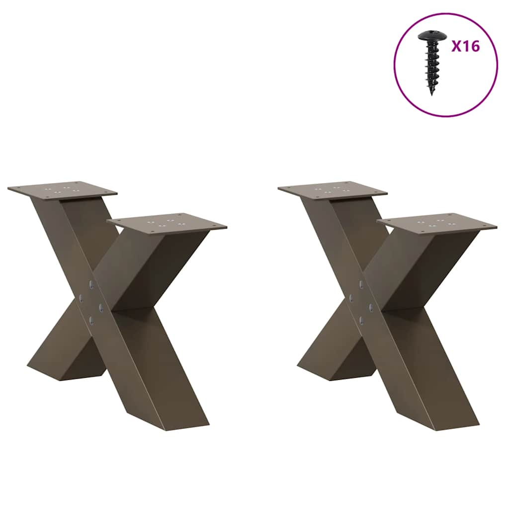 Natural Steel X-Shaped Coffee Table Legs, 2 Pcs, Adjustable Heights
