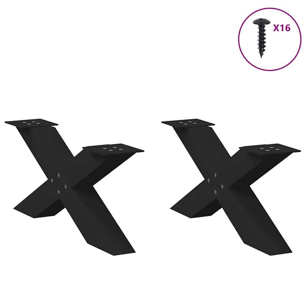 Black X-Shaped Steel Coffee Table Legs, Set of 2, 70cm Adjustable