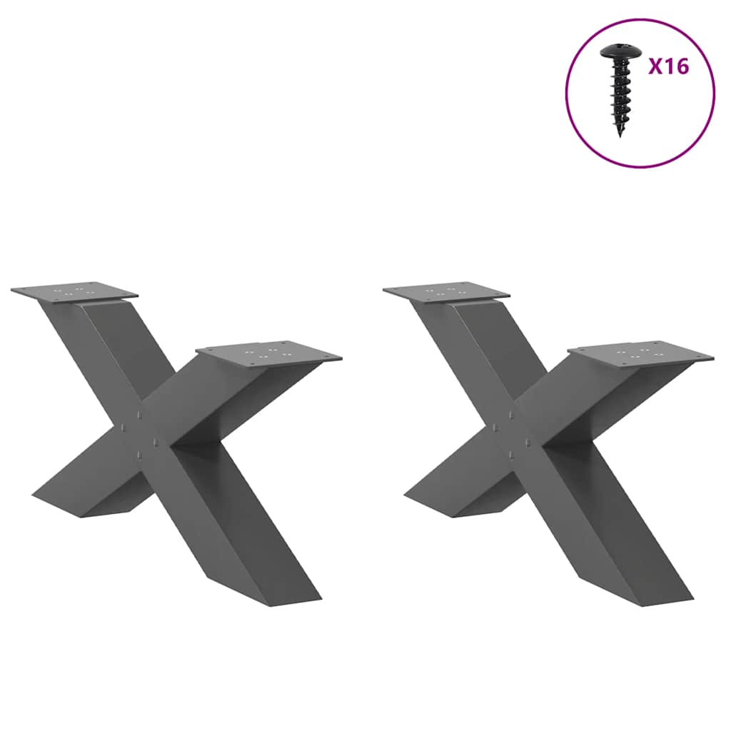 Anthracite Steel X-Shaped Coffee Table Legs 2pcs, Adjustable 70cm