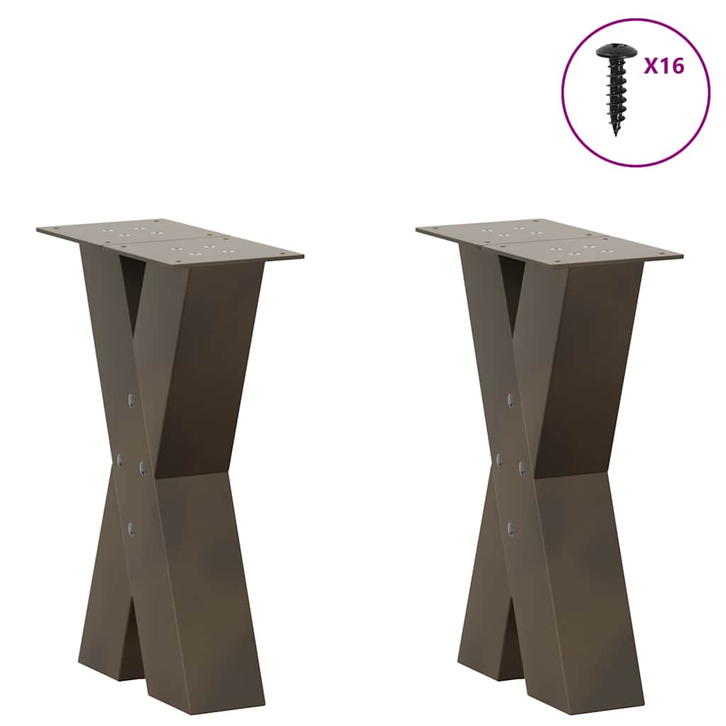 X-Shaped Natural Steel Coffee Table Legs, 2 pcs, 28x(42-43) cm