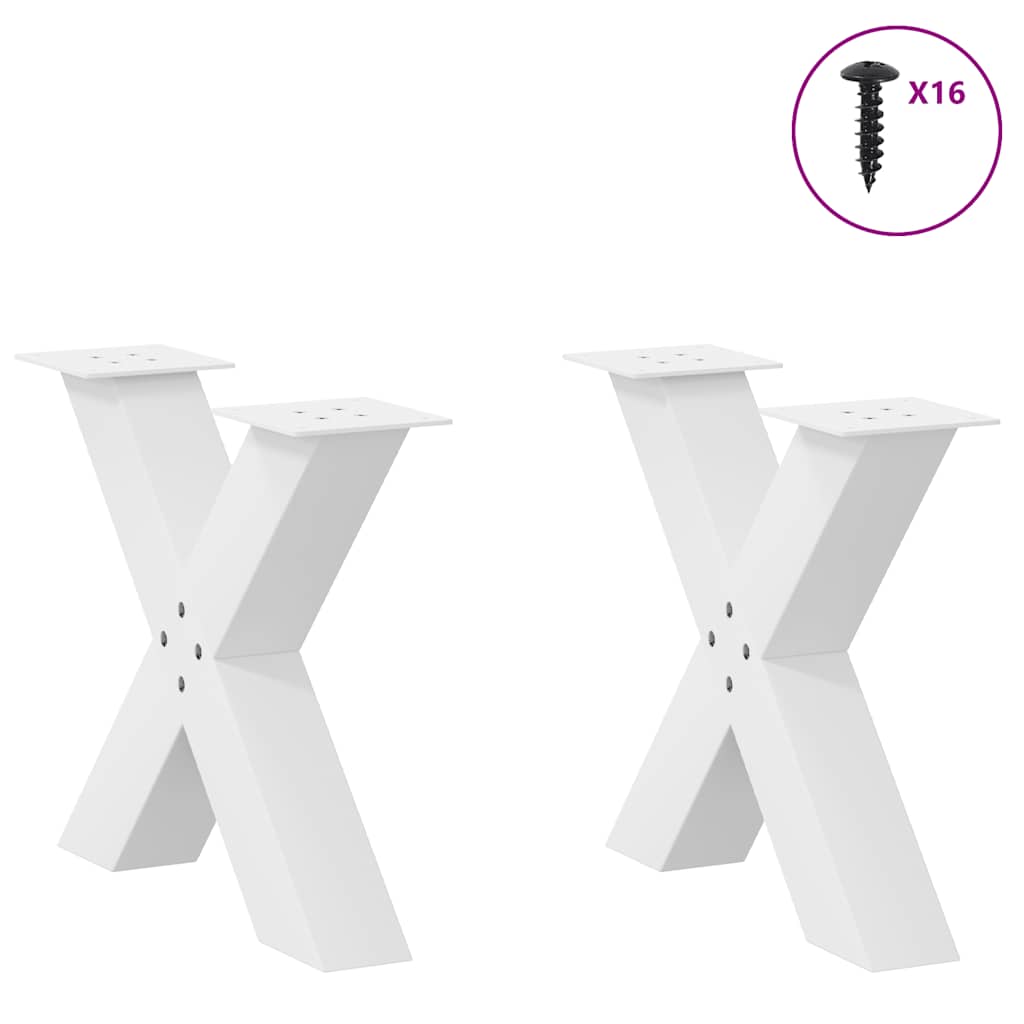 White X-Shaped Steel Coffee Table Legs, 2 Pcs, 60x(42-43) cm
