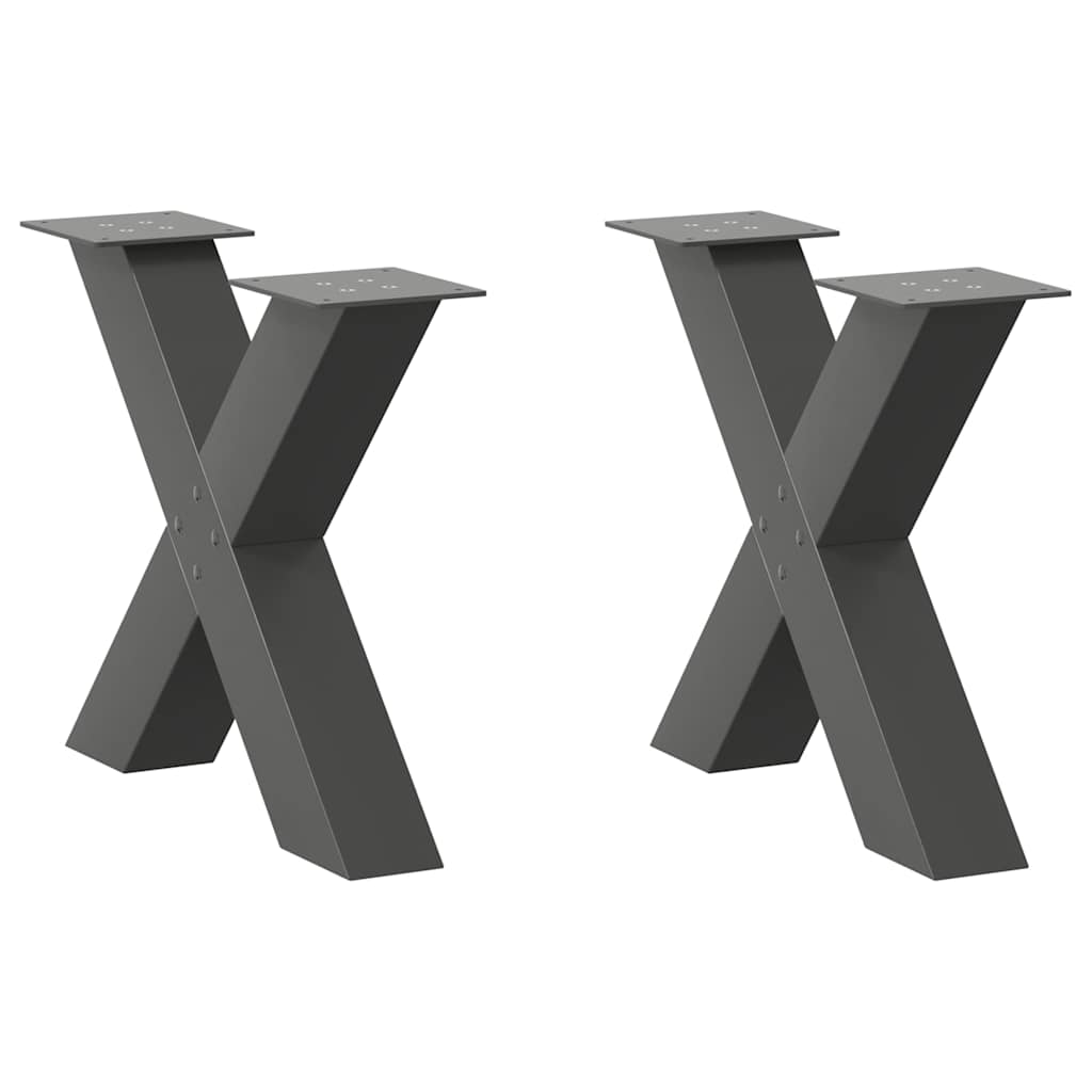 Anthracite Steel X-Shaped Coffee Table Legs, 2 pcs, Adjustable 60x42-43 cm