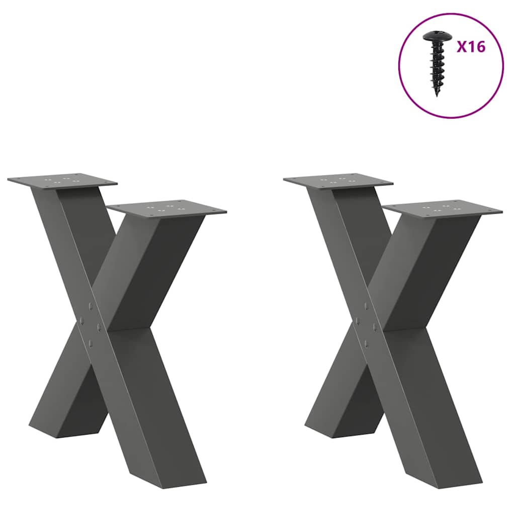 Anthracite Steel X-Shaped Coffee Table Legs, 2 pcs, Adjustable 60x42-43 cm