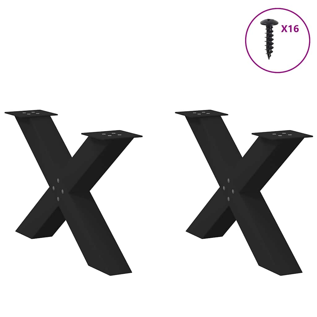 X-Shaped Black Steel Coffee Table Legs, Set of 2, Adjustable 70cm