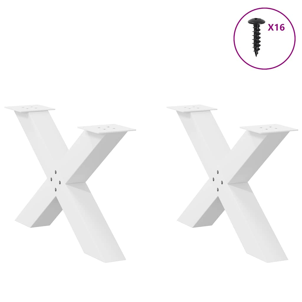 X-Shaped White Steel Coffee Table Legs, 2 pcs, 70x(42-43) cm