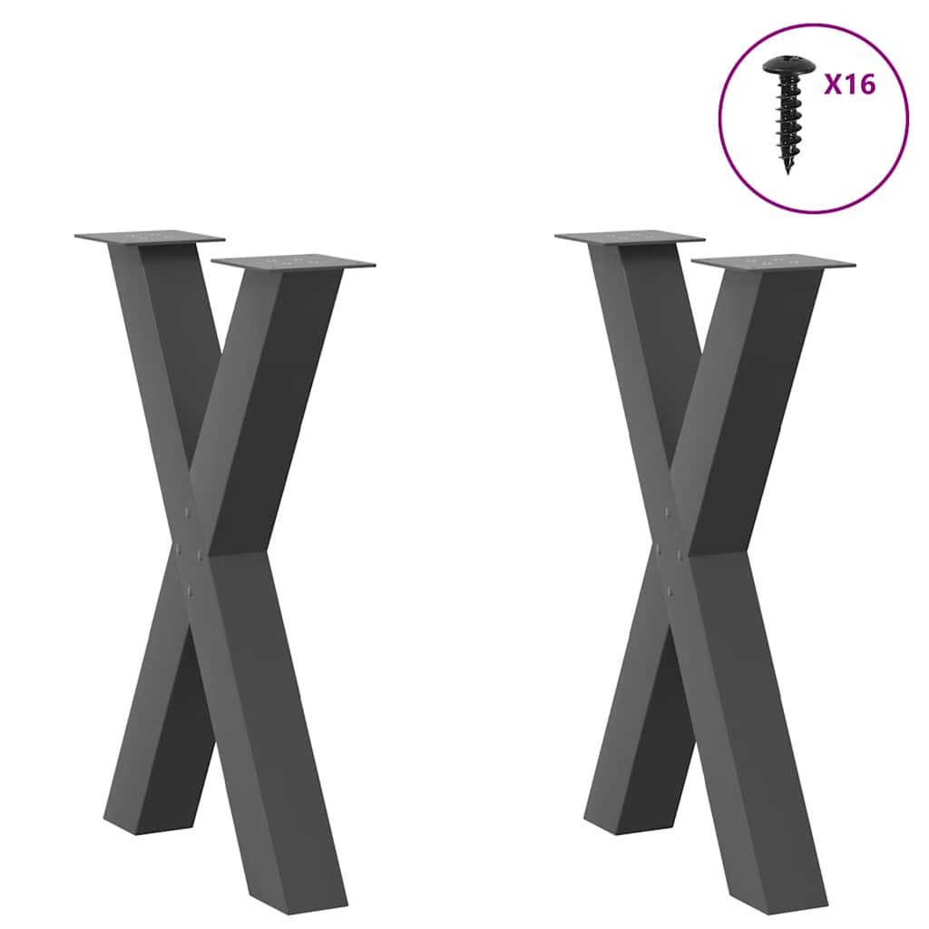 Anthracite Steel X-Shaped Dining Table Legs 2 pcs, Adjustable Height