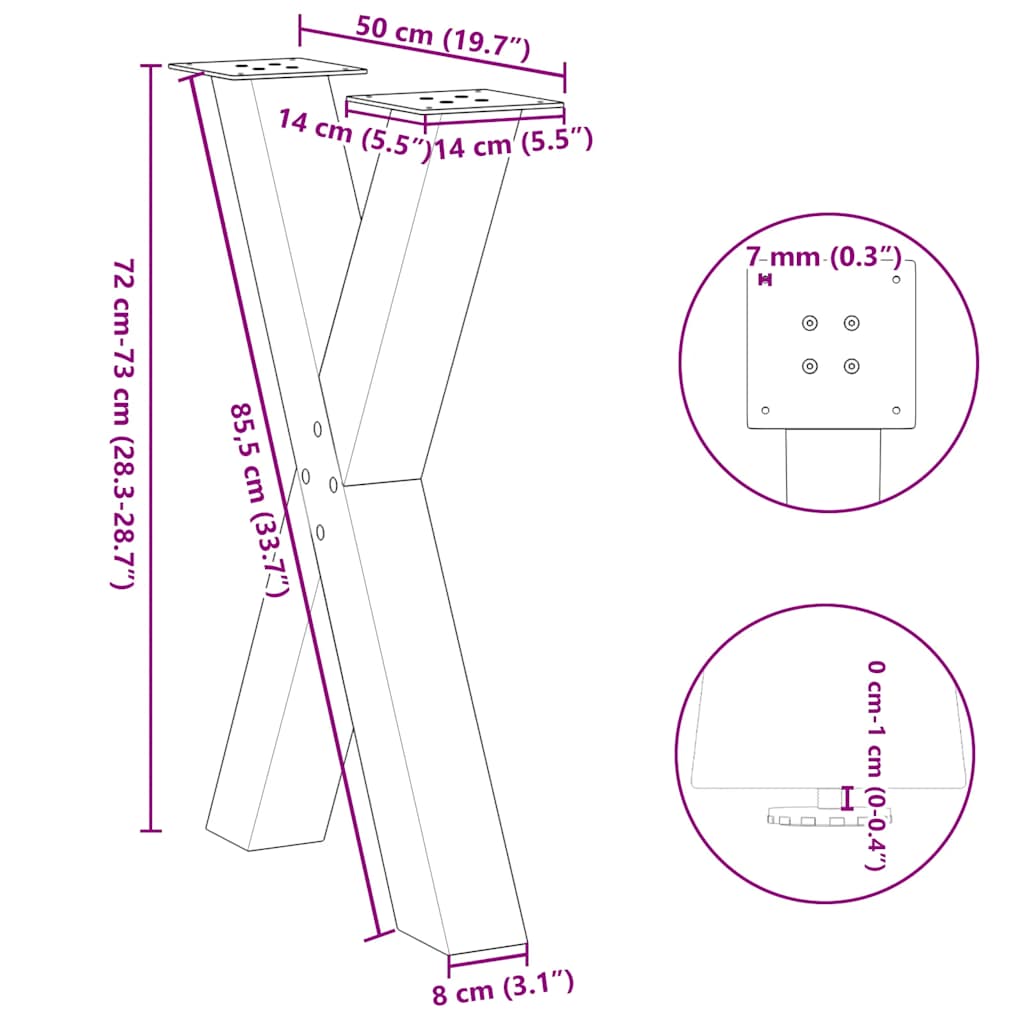 Anthracite Steel X-Shaped Dining Table Legs 2 pcs, Adjustable Height