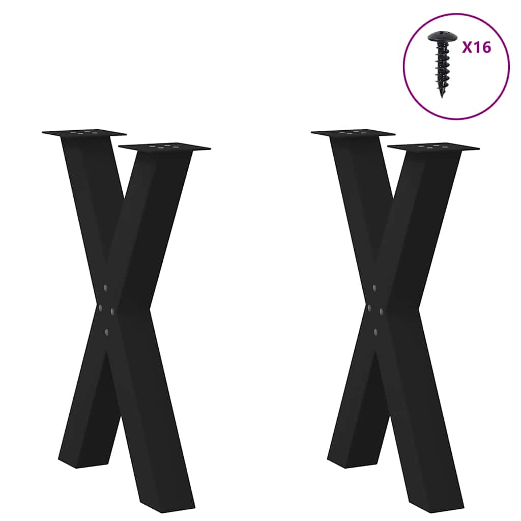 Black Steel X-Shaped Dining Table Legs 2pcs, 60x72-73cm