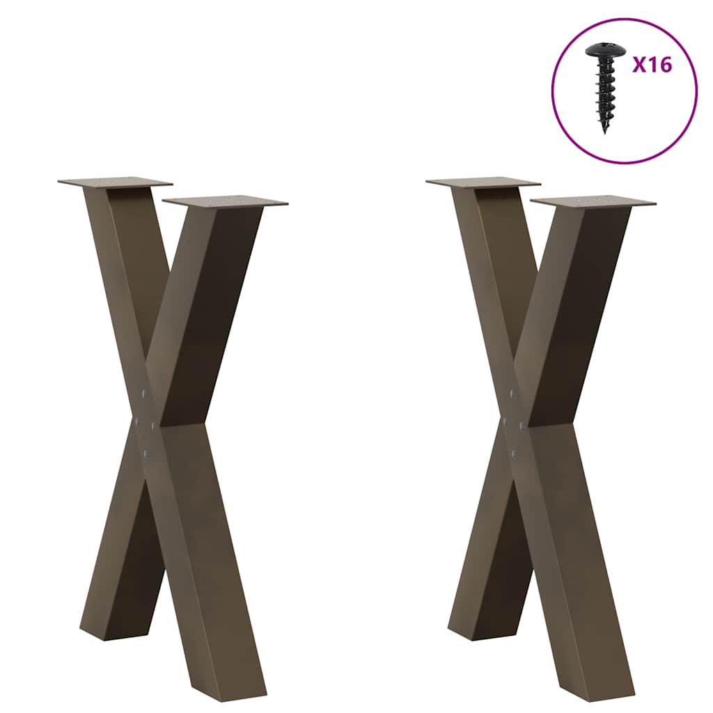 Natural Steel X-Shaped Dining Table Legs 60x72-73 cm, Set of 2