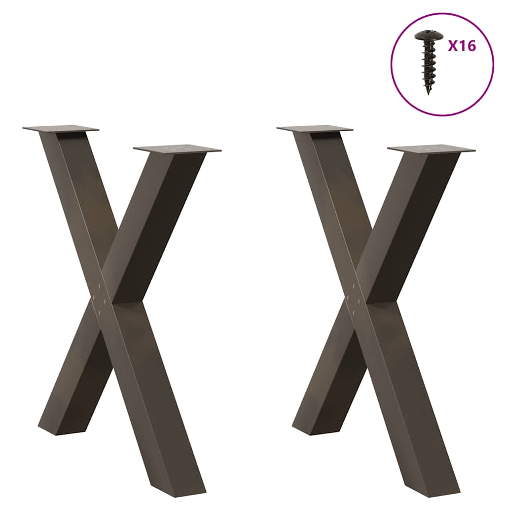 Natural Steel X-Shaped Dining Table Legs, 2 Pcs, Adjustable 70-73cm