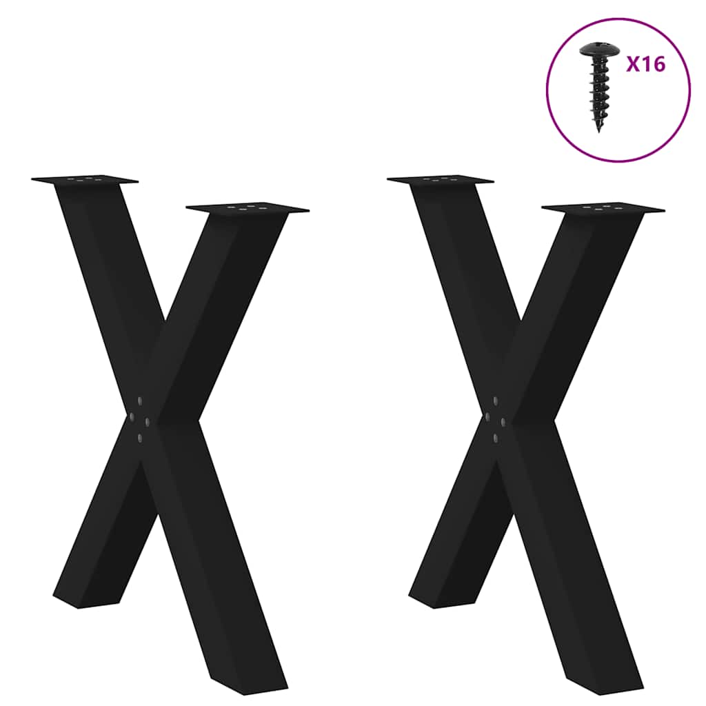 Black Steel X-Shaped Dining Table Legs, Adjustable, 2 pcs, 80x73 cm