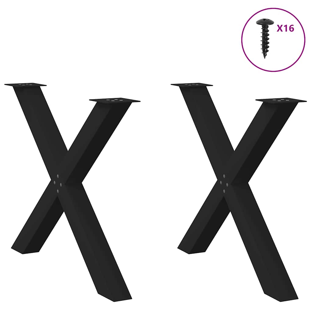 X-Shaped Black Steel Dining Table Legs 2 Pcs, Adjustable 90cm