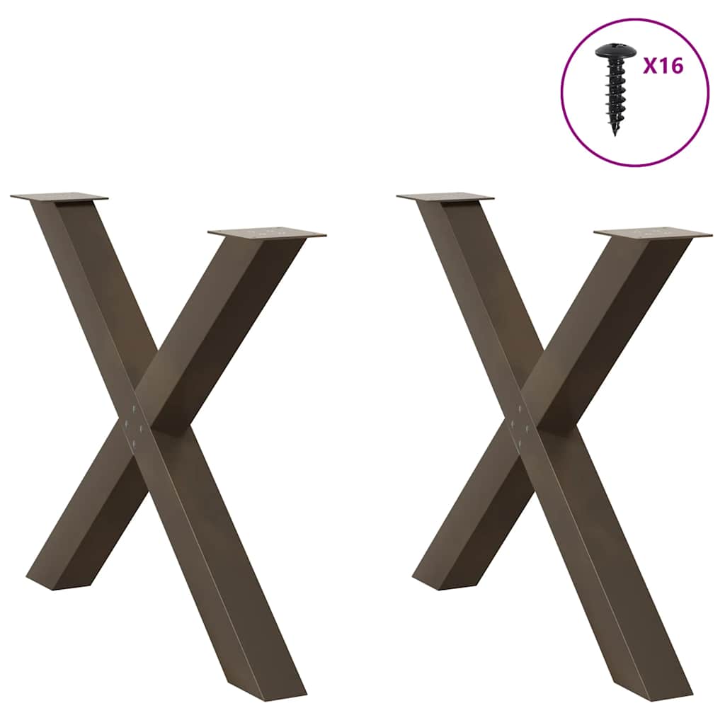 Natural Steel X-Shaped Dining Table Legs, 2pcs, 90cm Adjustable Height