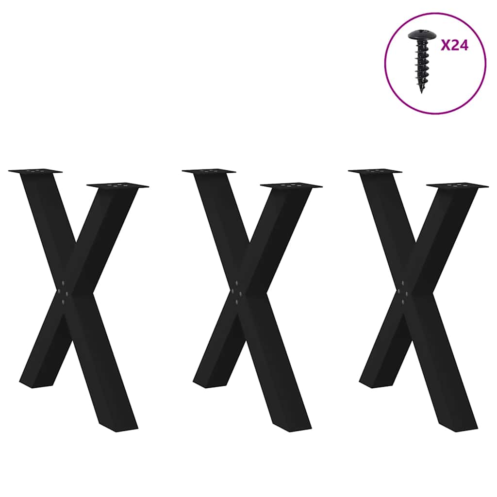 Black Steel X-Shaped Dining Table Legs Set - 3 pcs, Adjustable Height