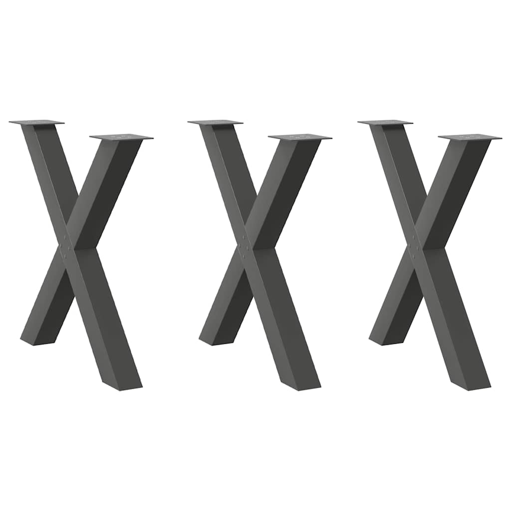 Anthracite Steel X-Shaped Dining Table Legs 3 pcs, 80x72-73 cm