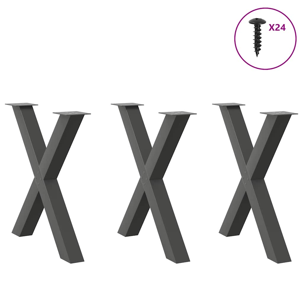 Anthracite Steel X-Shaped Dining Table Legs 3 pcs, 80x72-73 cm
