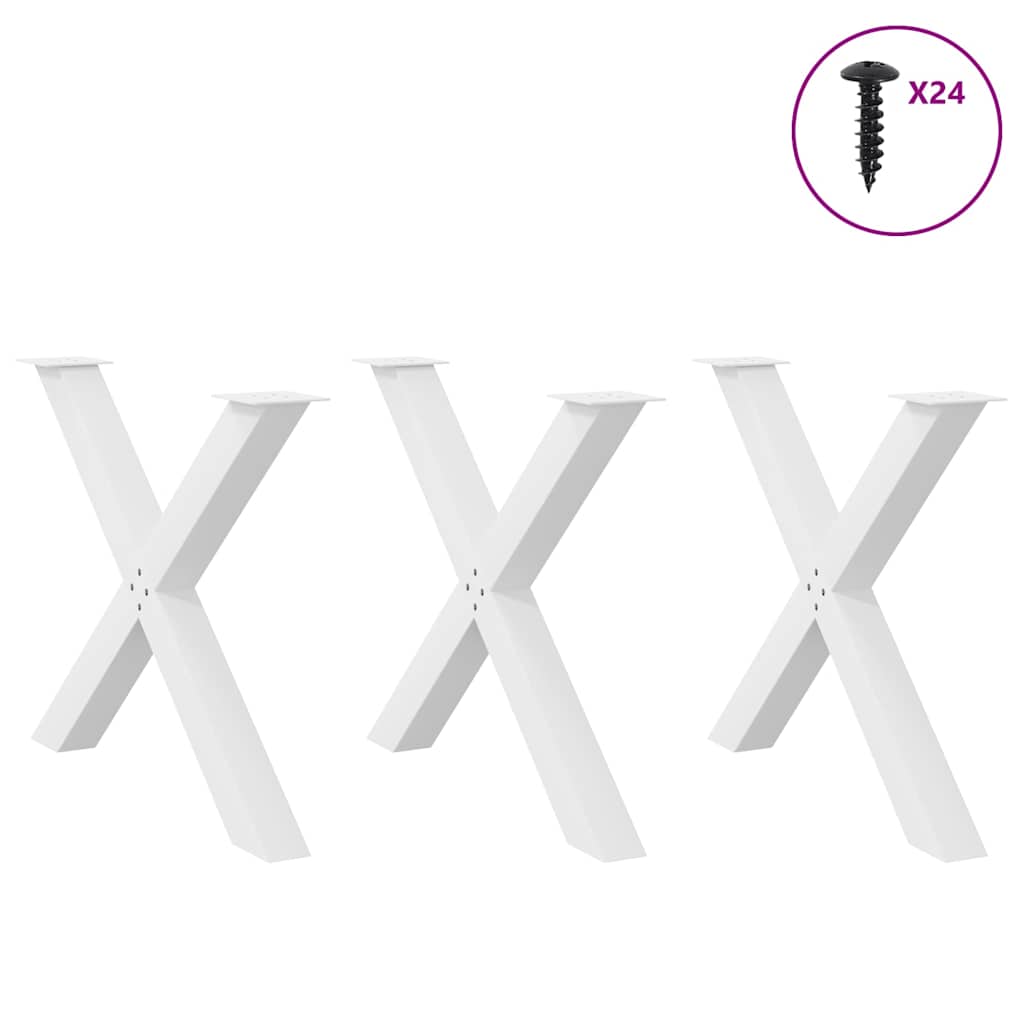 White X-Shaped Steel Dining Table Legs - Set of 3, Adjustable Height