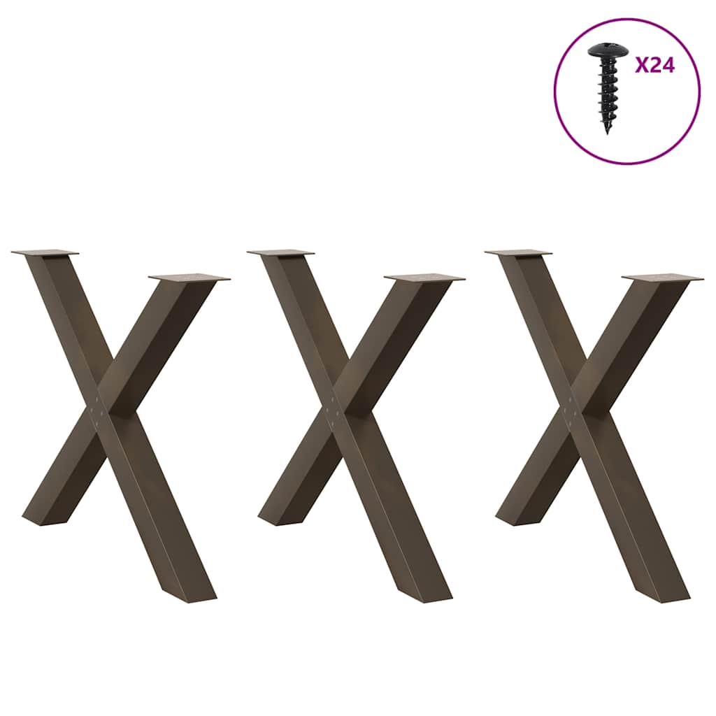 X-Shaped Natural Steel Dining Table Legs, 3 pcs, Adjustable, 90 cm