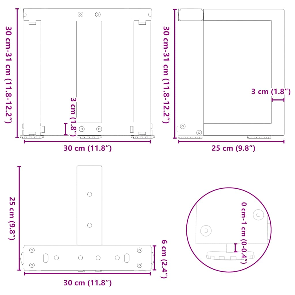 Anthracite Steel T-Shaped Coffee Table Legs 2pcs (30-31cm)
