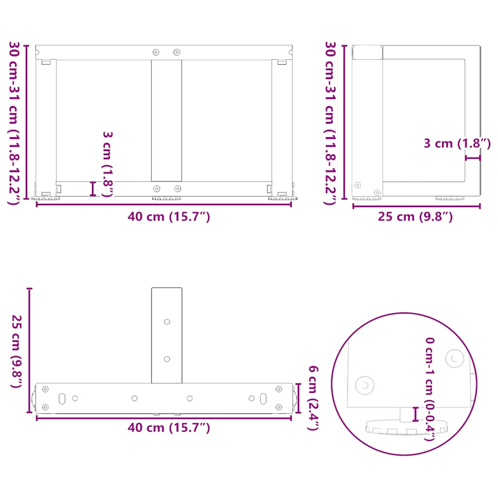 Anthracite Steel T-Shaped Coffee Table Legs 2pcs Adjustable 40x25cm