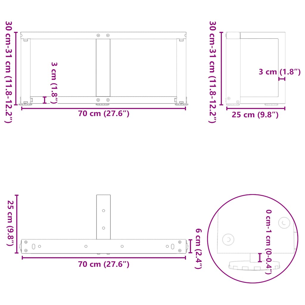 White Steel Coffee Table Legs, T-Shaped, 2 pcs, Adjustable Height.