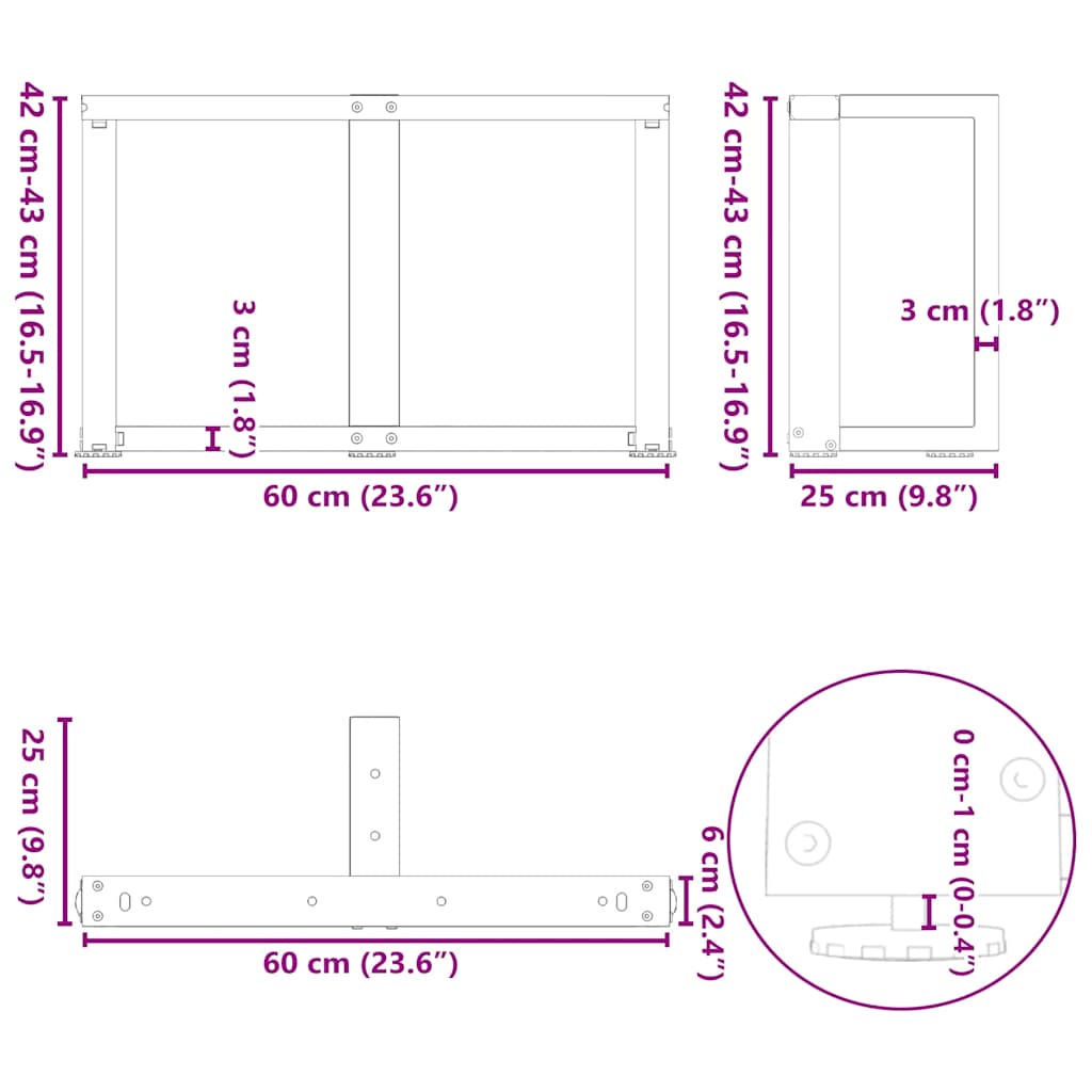 T-Shaped Steel Coffee Table Legs, White, Adjustable Height, 2pcs