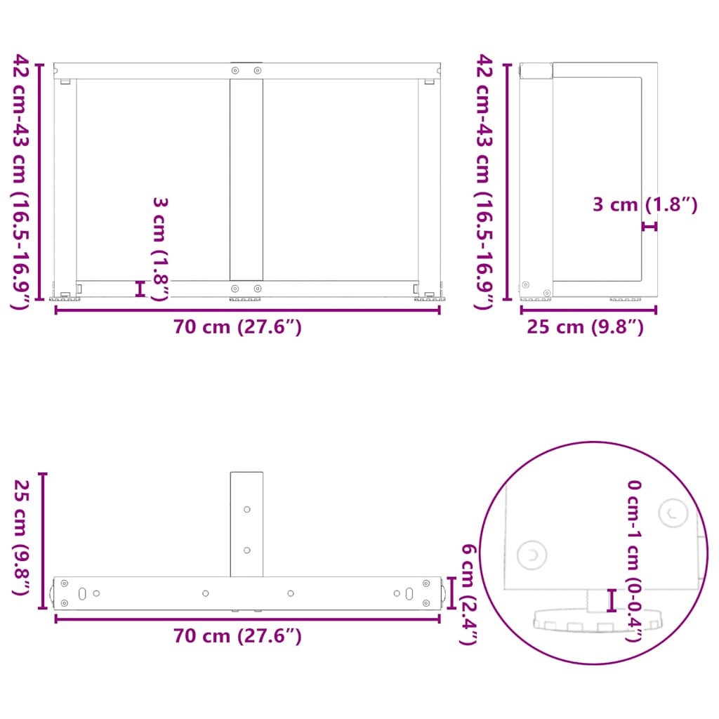 Anthracite Steel T-Shaped Coffee Table Legs 2pcs 70x25x(42-43) cm