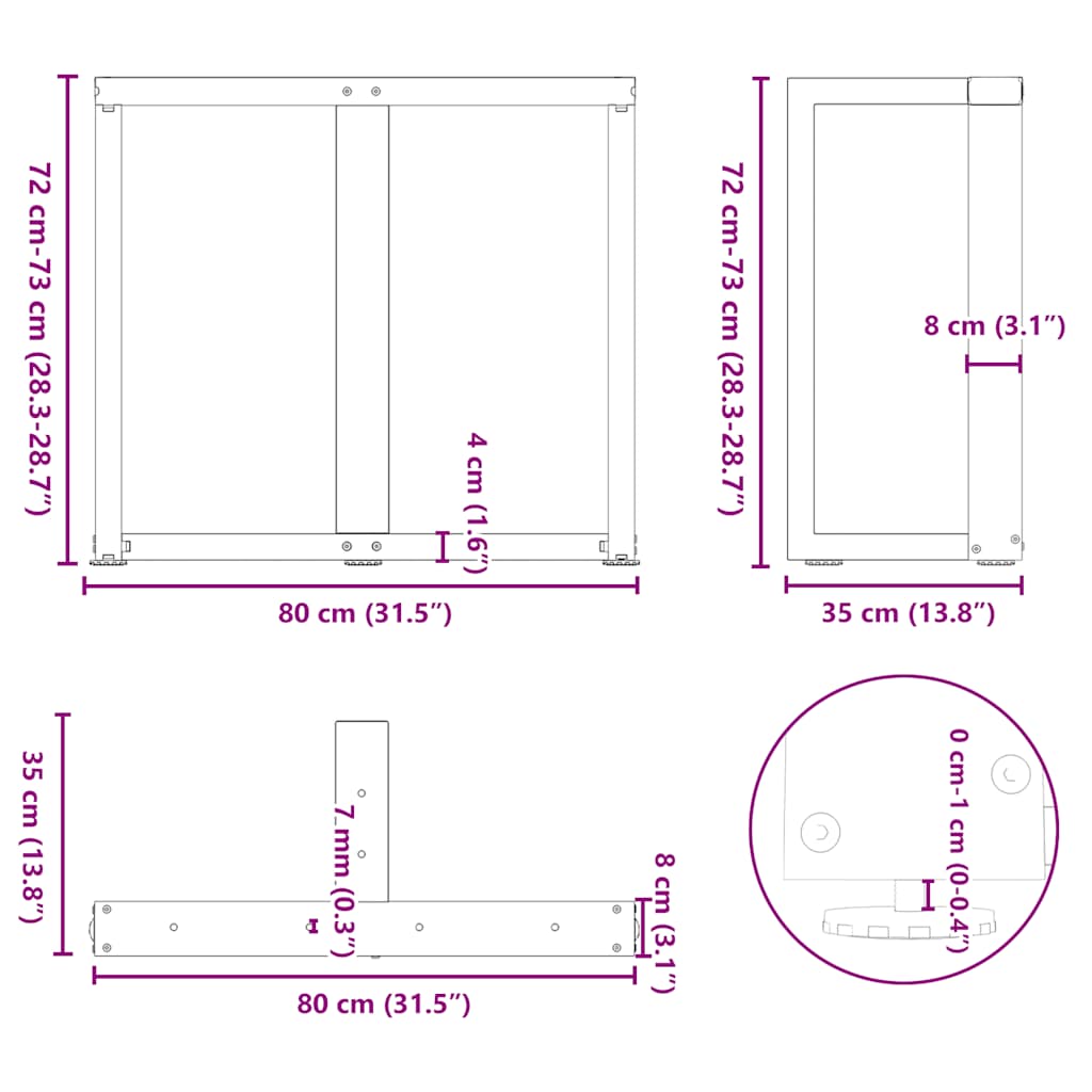 Black Steel T-Shaped Dining Table Legs, 2 pcs, Adjustable Height