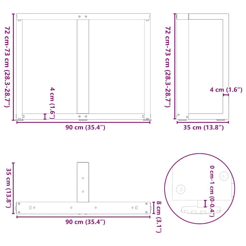 Anthracite Steel T-Shaped Dining Table Legs 2pcs, Adjustable 90x35 cm