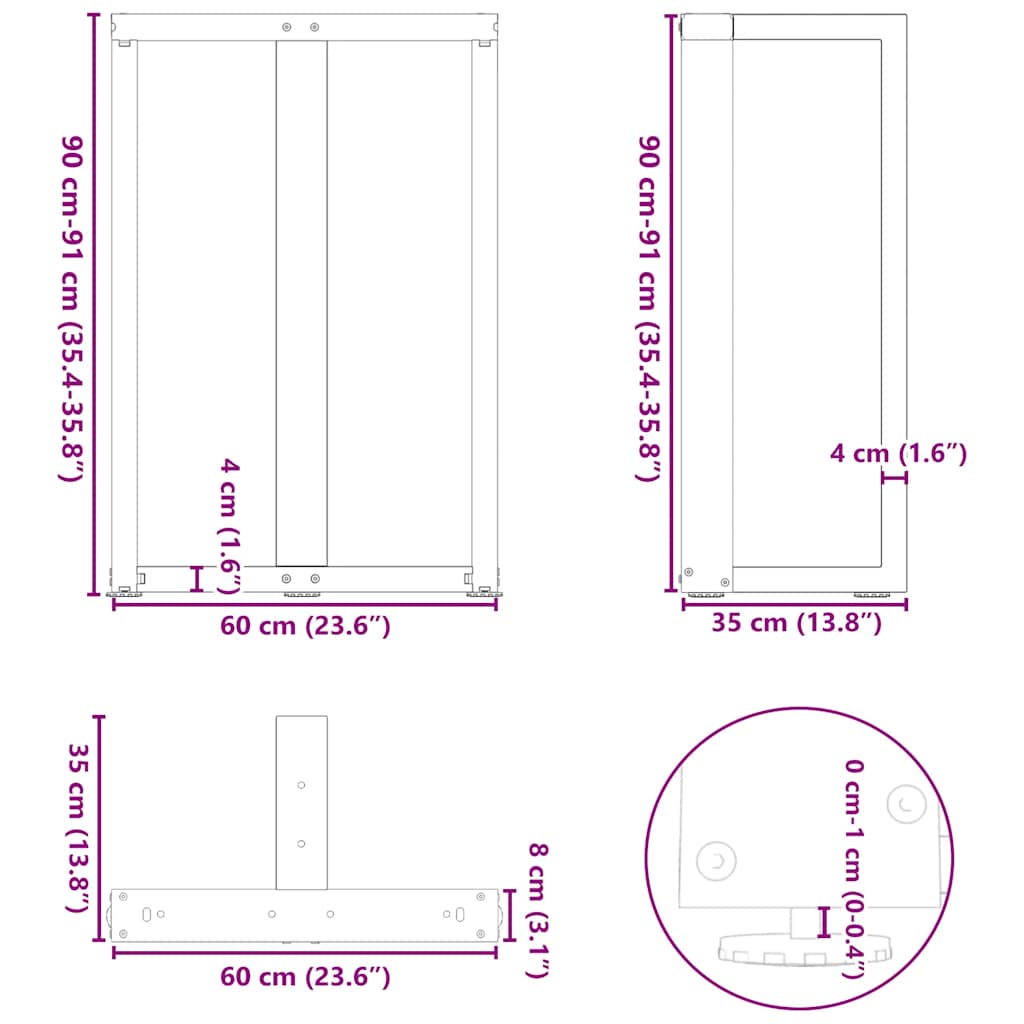 Bar Table Legs T-Shaped 2 pcs Black 60x35x(90-91) cm Steel