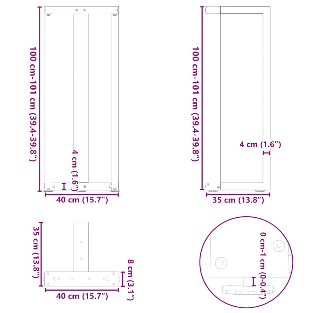 Bar Table Legs T-Shaped 2 pcs Black 40x35x(100-101) cm Steel