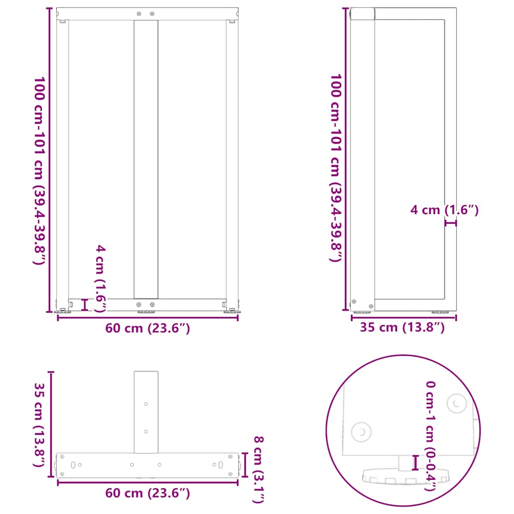 Bar Table Legs T-Shaped 2 pcs Black 60x35x(100-101) cm Steel