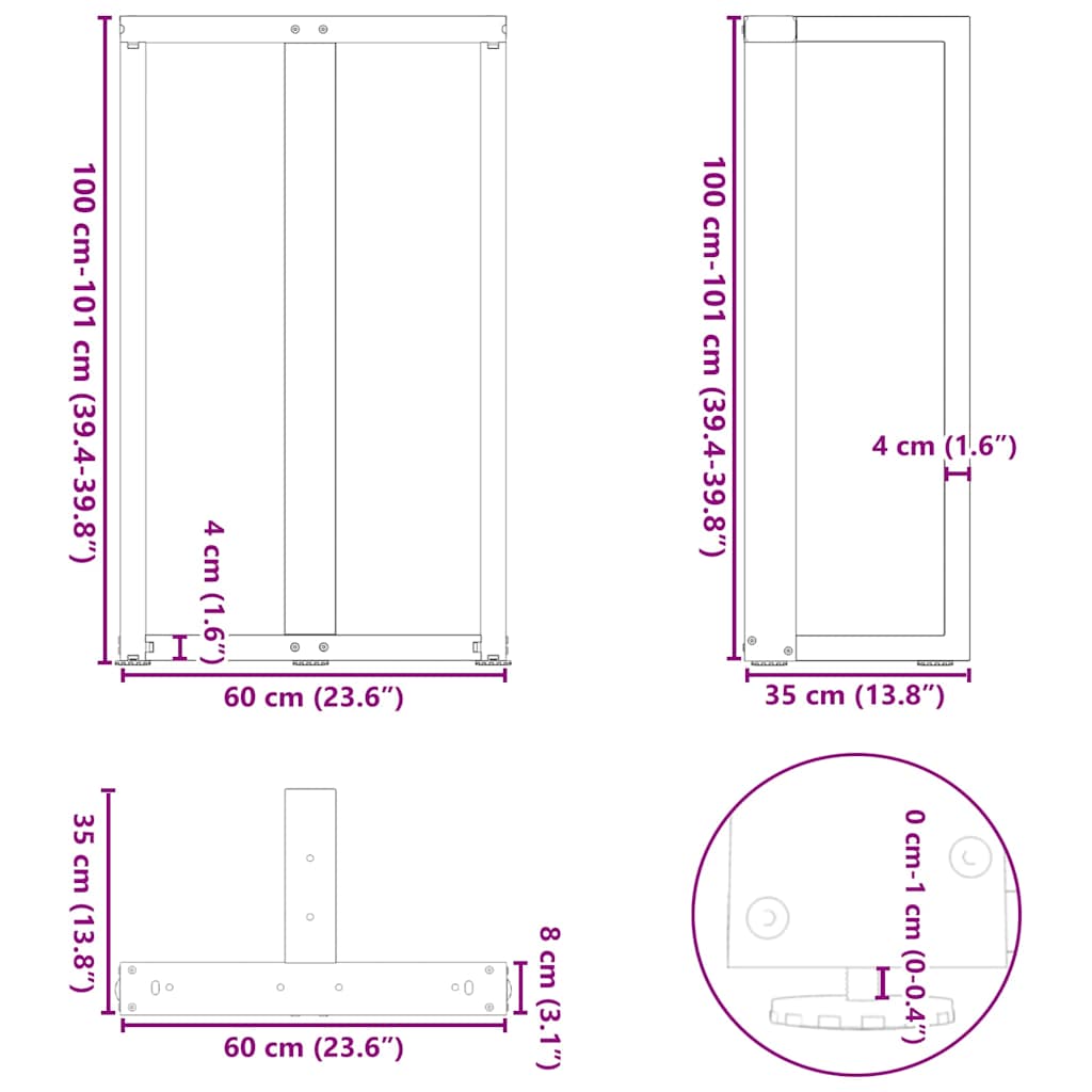 Bar Table Legs T-Shaped 2 pcs Anthracite 60x35x(100-101) cm Steel