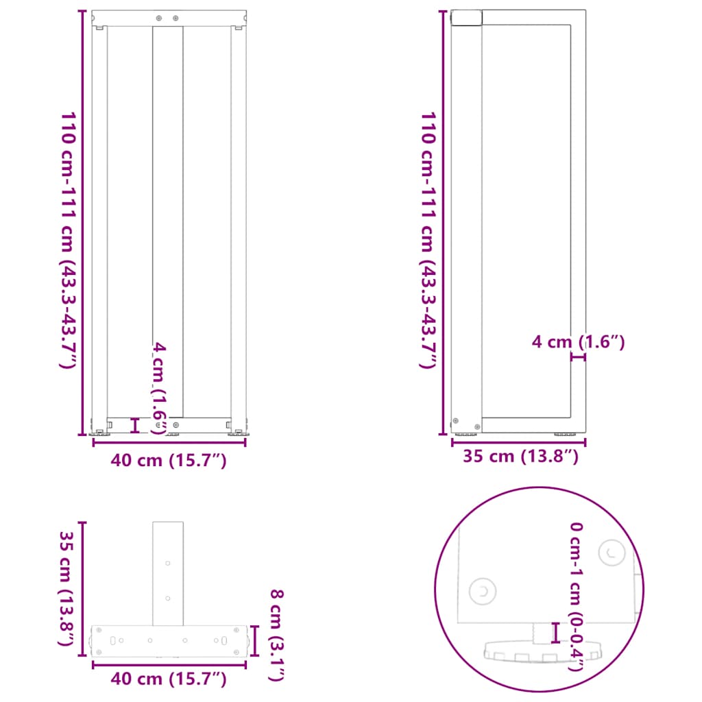 Bar Table Legs T-Shaped 2 pcs White 40x35x(110-111) cm Steel