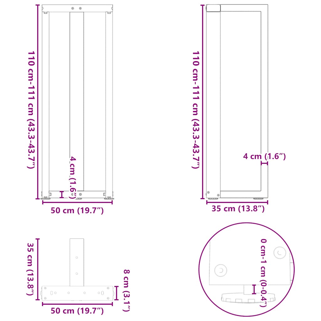 Bar Table Legs T-Shaped 2 pcs Black 50x35x(110-111) cm Steel