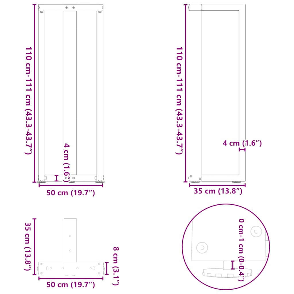 Bar Table Legs T-Shaped 2 pcs White 50x35x(110-111) cm Steel
