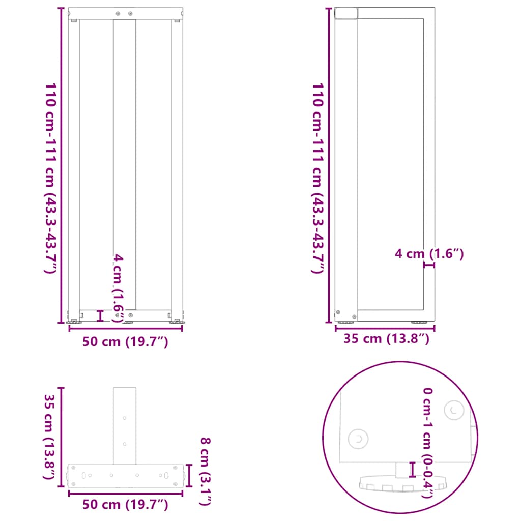 Anthracite Steel T-Shaped Bar Table Legs 2pcs 50x35x(110-111) cm