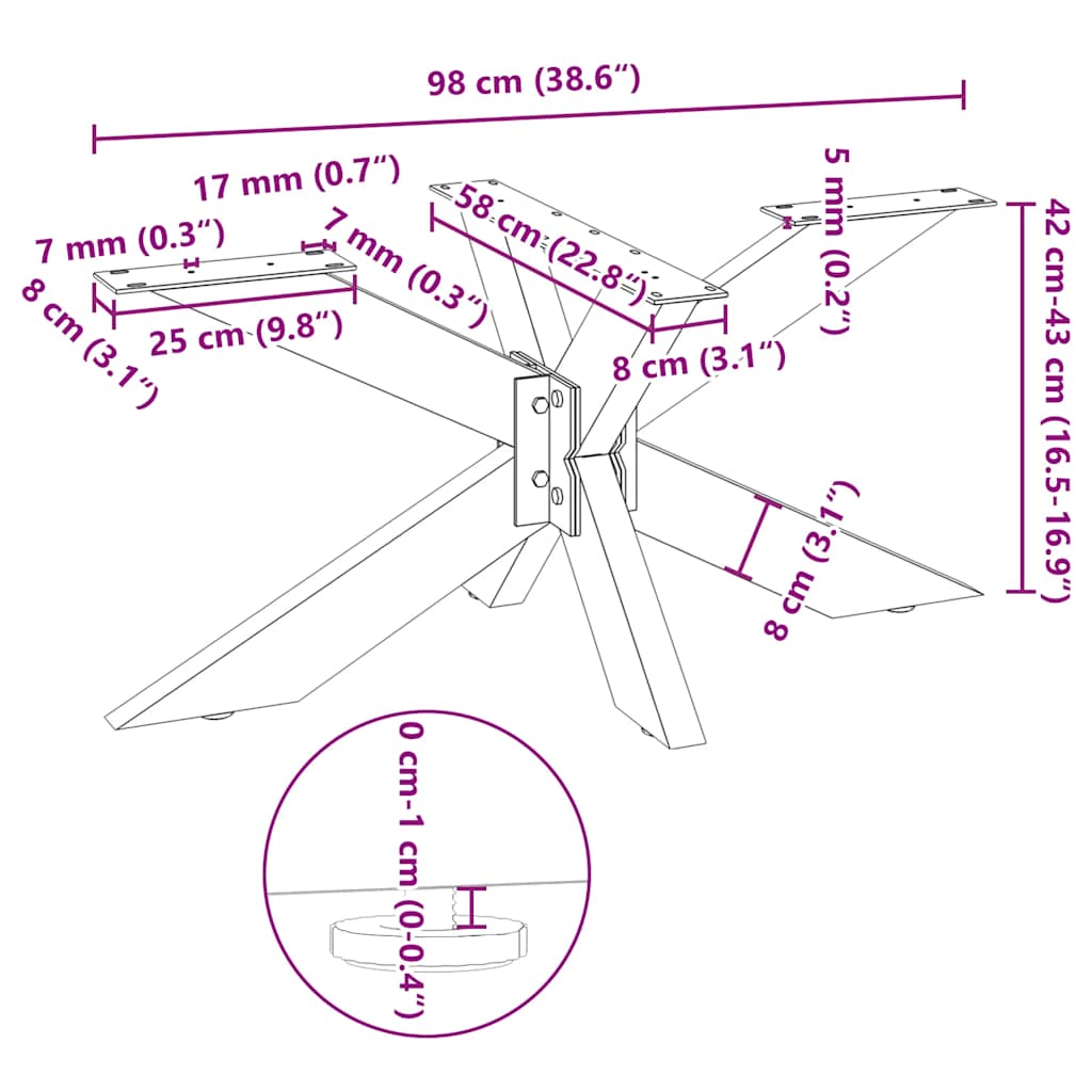 White Steel Spider-Shaped Coffee Table Legs, 98x58x(42-43) cm