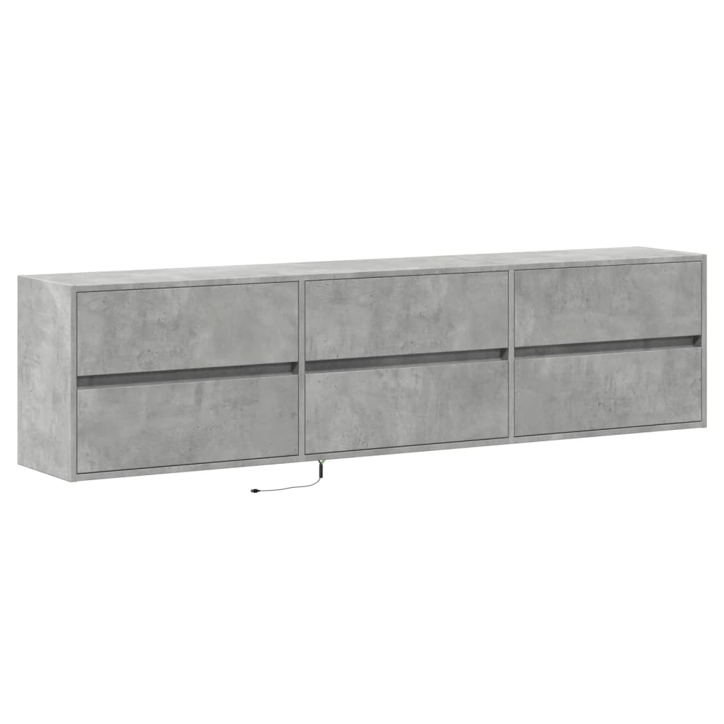 TV Wall Cabinet with LED Concrete Grey 180x31x45 cm