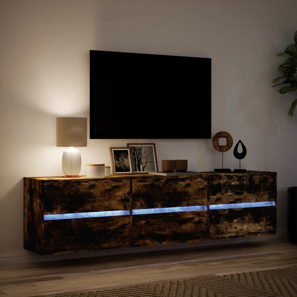 TV Wall Cabinet with LED Smoked Oak 180x31x45 cm