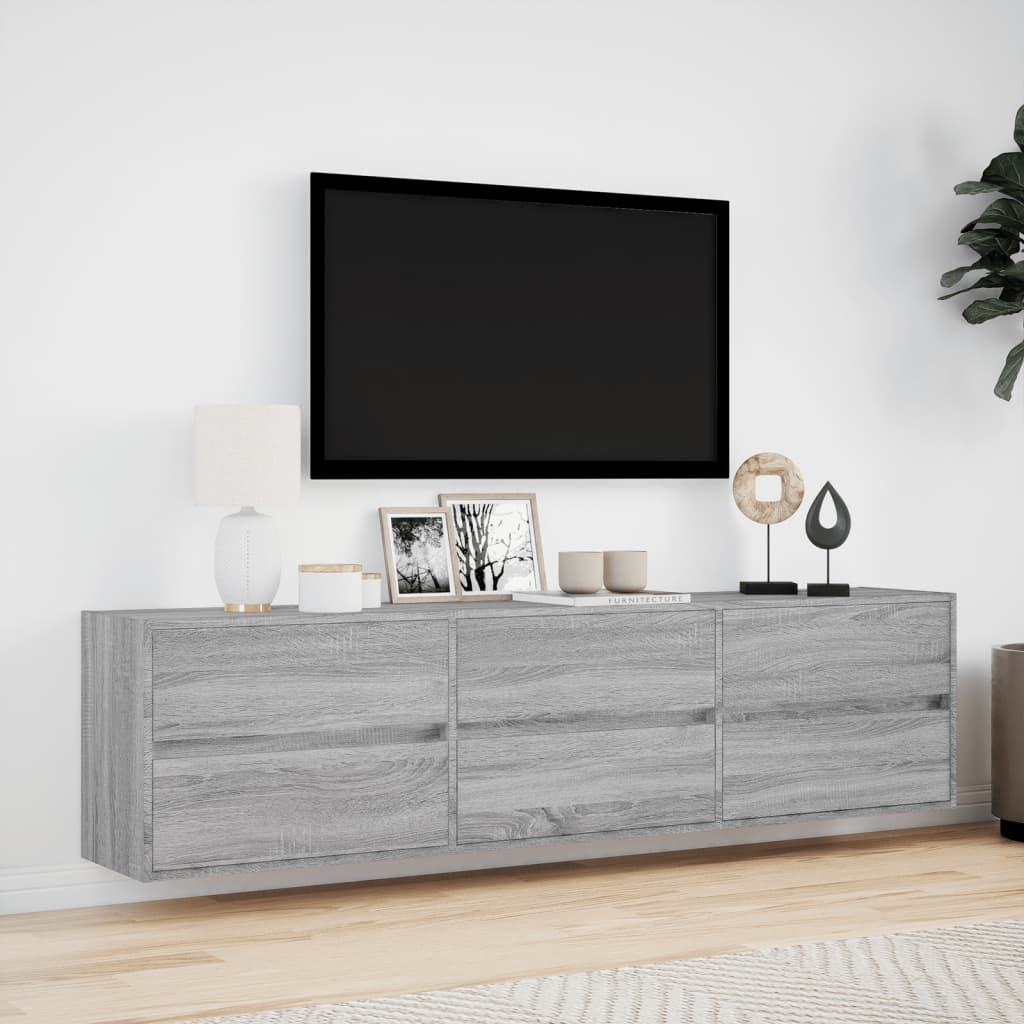 TV Wall Cabinet with LED Grey Sonoma 180x31x45 cm