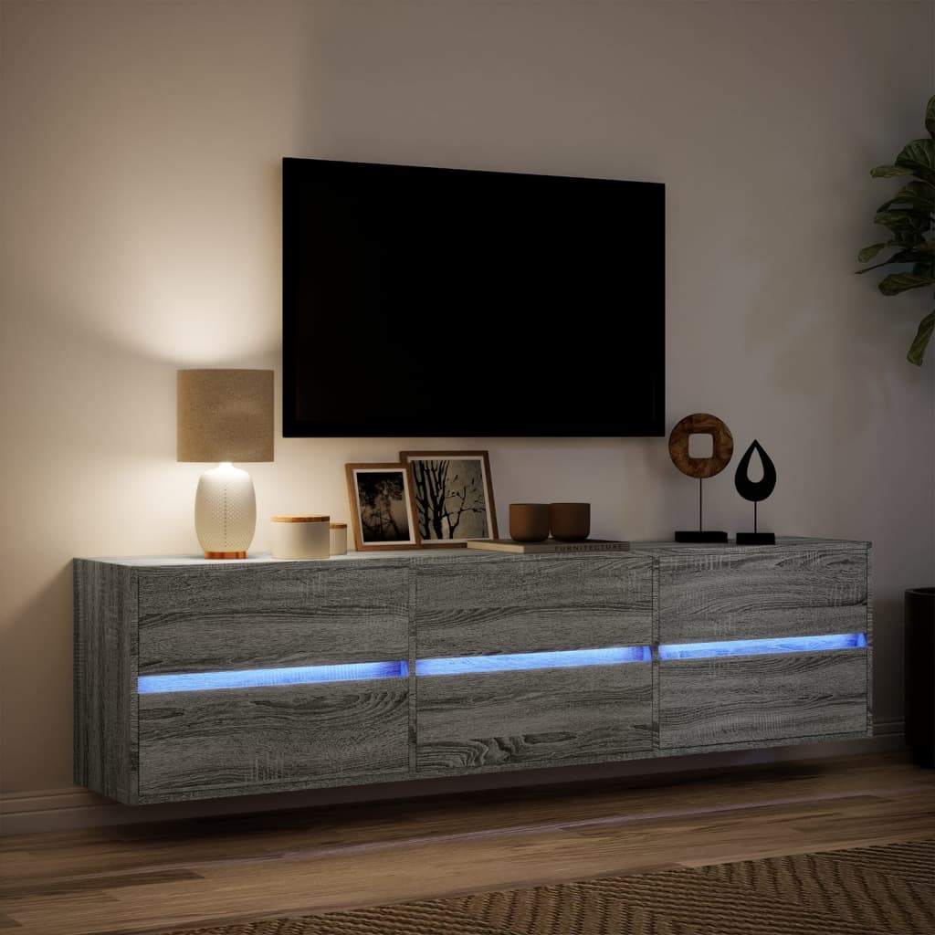 TV Wall Cabinet with LED Grey Sonoma 180x31x45 cm