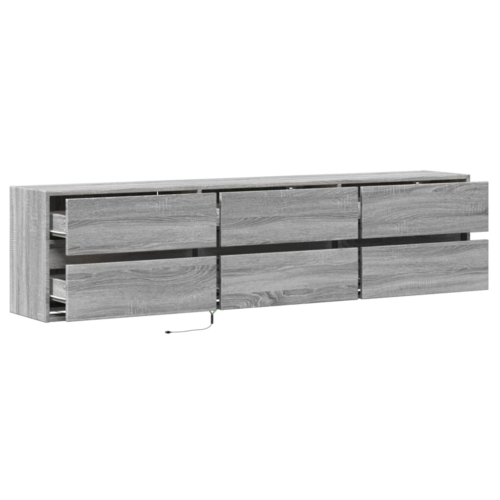 TV Wall Cabinet with LED Grey Sonoma 180x31x45 cm
