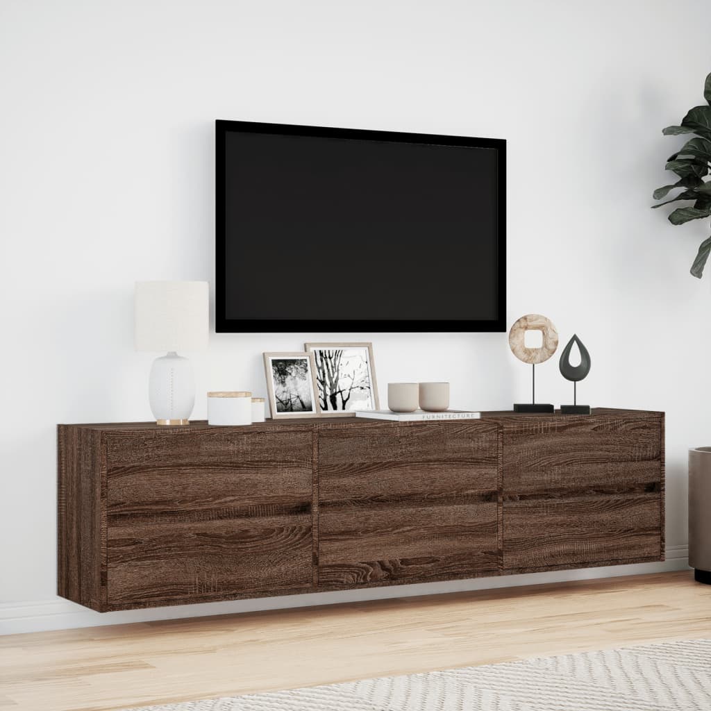 TV Wall Cabinet with LED Brown Oak 180x31x45 cm
